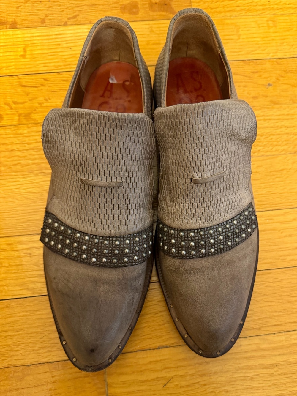 A.S.98 Women’s Gray Slip-On Loafers with Studs Size EU 40